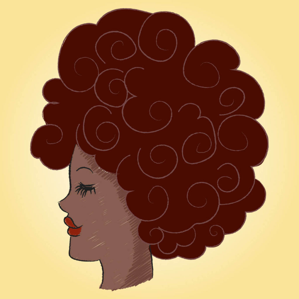 drawing of woman of color with curly, natural hair