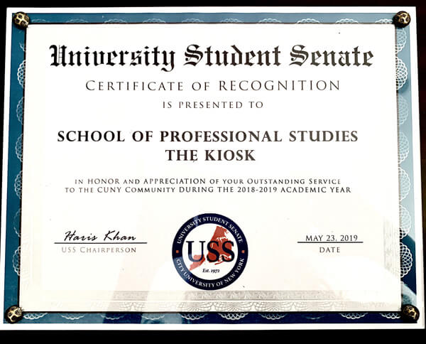 TheKiosk Certificate of Recognition.