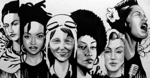 Drawing of influential women side-by-side.