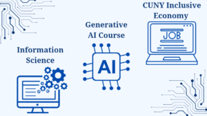 Poster with writing: "information science, generative AI, and CUNY Inclusive Economy"