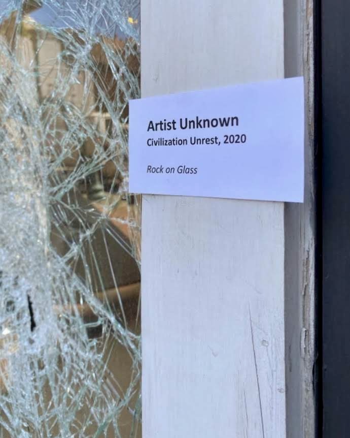 3rd place: A creative citizen transforms a window broken during the June 2020 George Floyd protests in Brooklyn into public art. Photo: Roberta Garbarini-Philippe